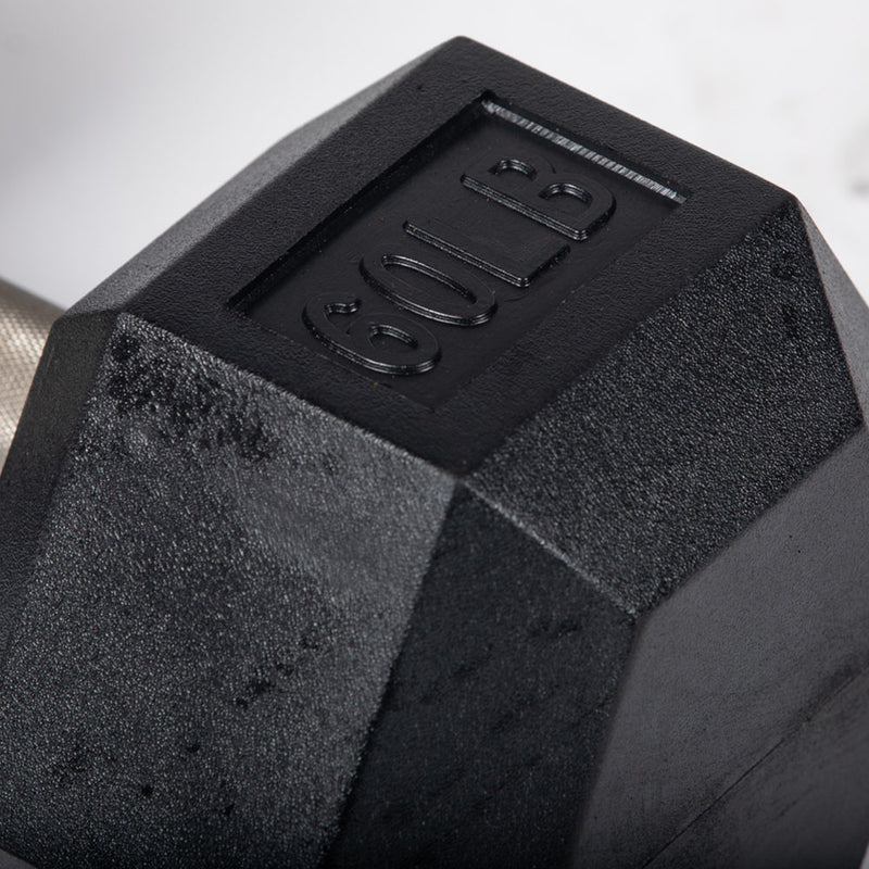 60 LB Straight Stainless Steel Hex Dumbbells