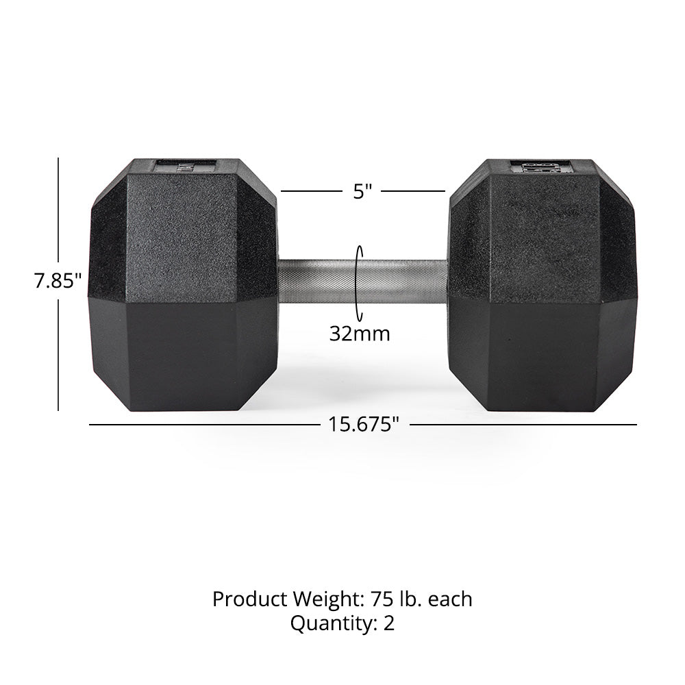 75 LB Straight Stainless Steel Hex Dumbbells - view 6