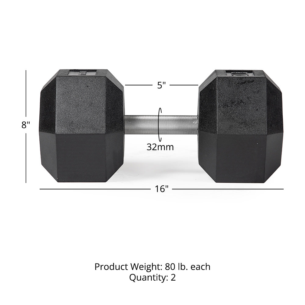80 LB Straight Stainless Steel Hex Dumbbells - view 6