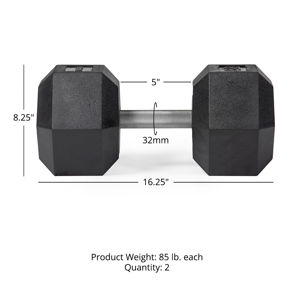 85 LB Straight Stainless Steel Hex Dumbbells - view 6