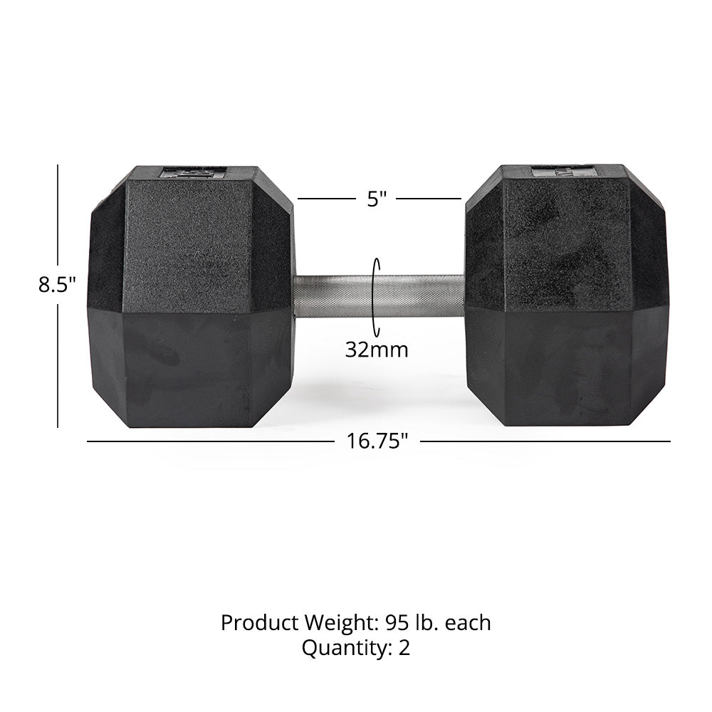 95 LB Straight Stainless Steel Hex Dumbbells - view 6