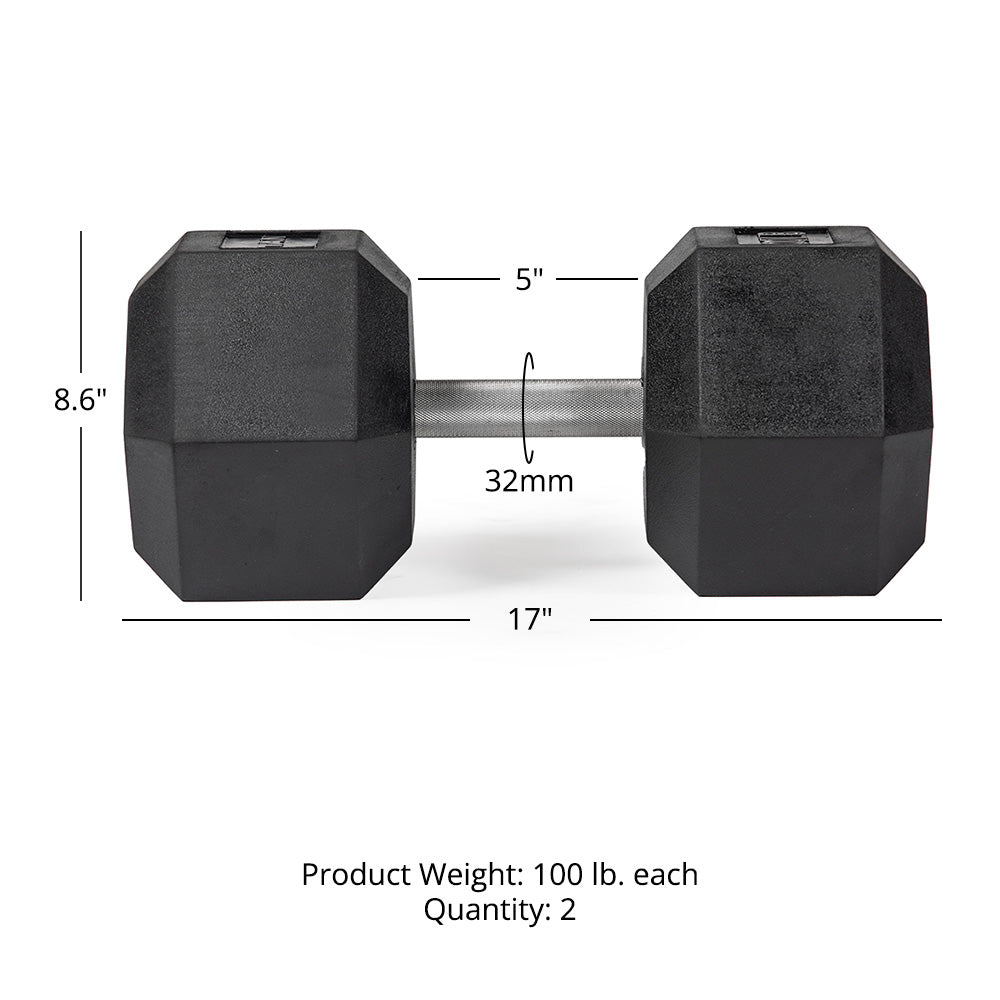 100 LB Straight Stainless Steel Hex Dumbbells