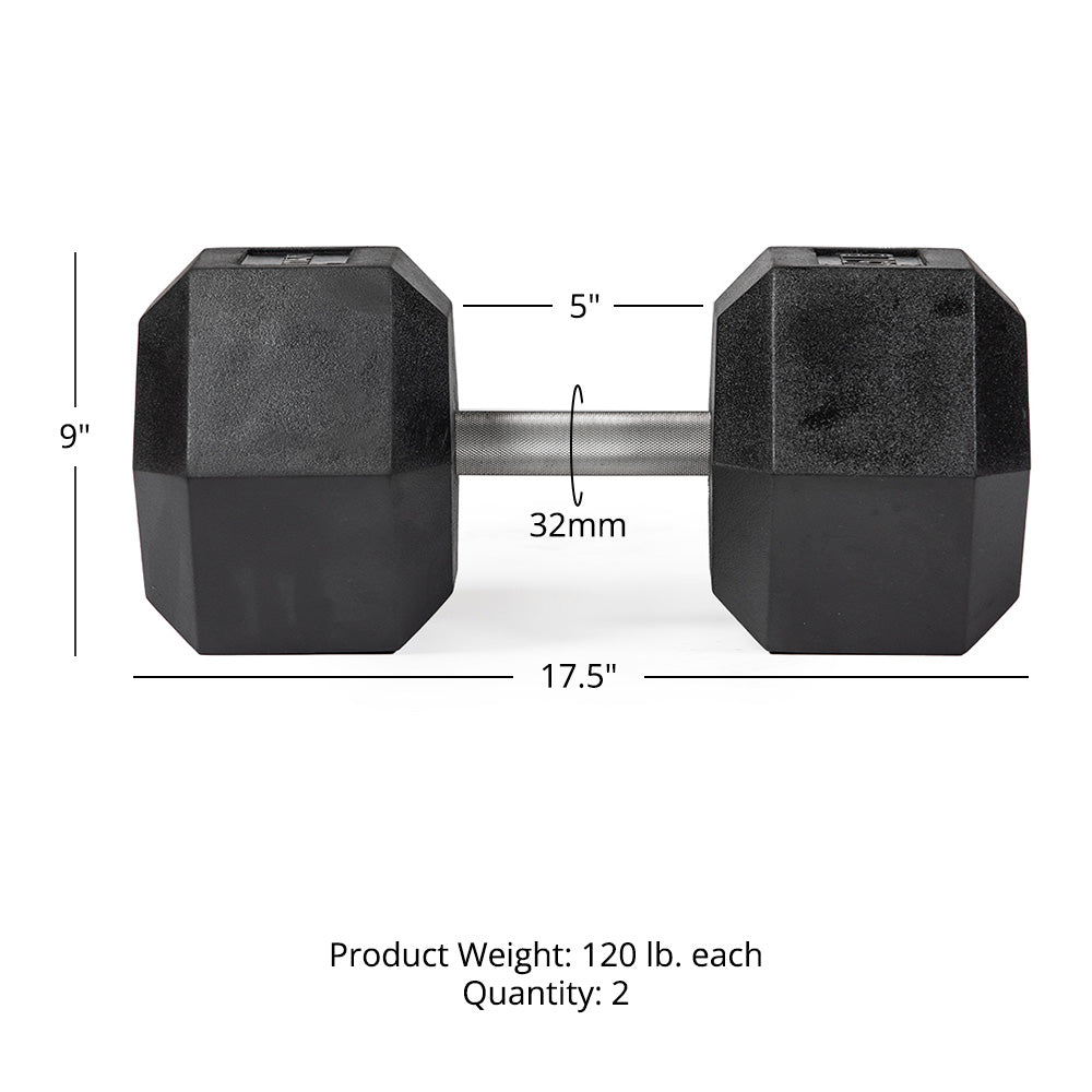 120 LB Straight Stainless Steel Hex Dumbbells