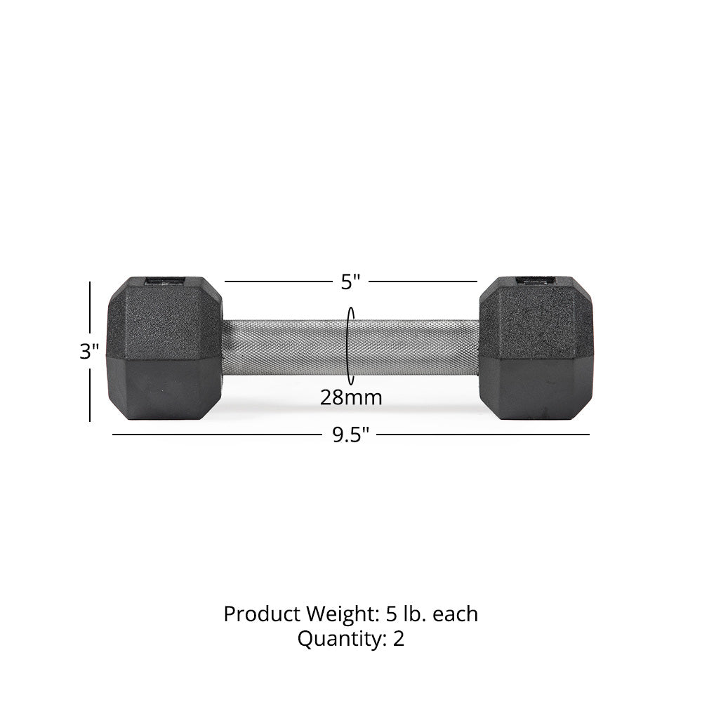 5 LB Straight Stainless Steel Hex Dumbbells