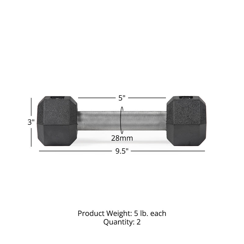 5 LB Straight Stainless Steel Hex Dumbbells