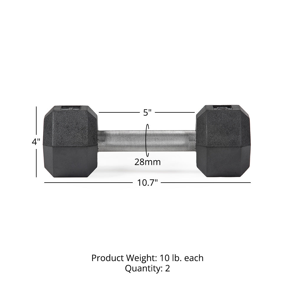 10 LB Straight Stainless Steel Hex Dumbbells