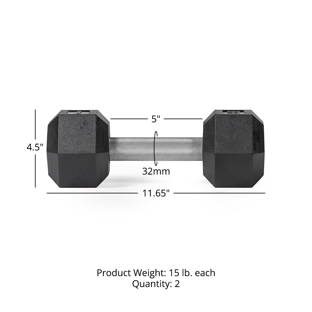 15 LB Straight Stainless Steel Hex Dumbbells - view 6