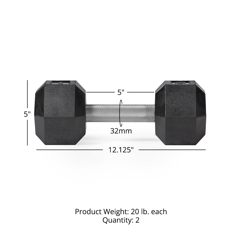 20 LB Straight Stainless Steel Hex Dumbbells - view 6