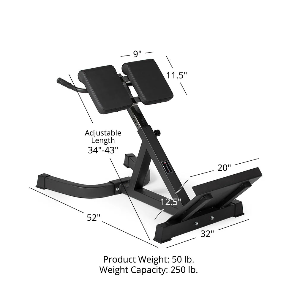 Roman chair back hyperextension machine, weight and dimensions